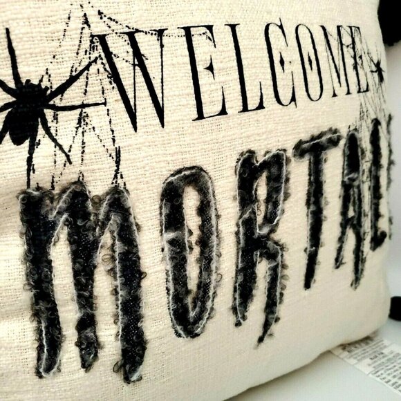 Place and Time Halloween Throw Pillow with Tassels "Welcome Mortals" - Picture 8 of 12